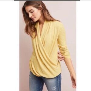 Anthropologie Akemi + Kin Womens XS Cream Waffle Knit Faux Wrap Sweater Pullover